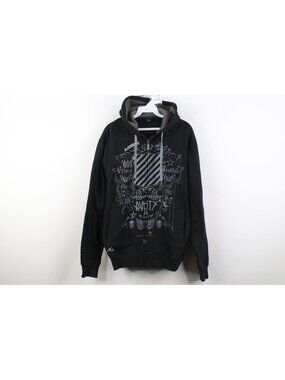 Vtg Rusty Surfing Mens Small Spell Out Skull Crest Full Zip Hoodie Sweatshirt